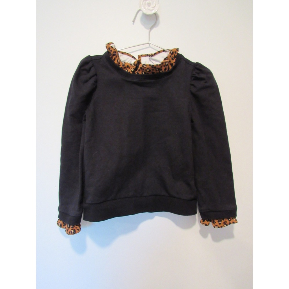 Janie and Jack Girls Navy Leopard Ruffle Trim Sweatshirt Size 5 Puffed Sleeve
